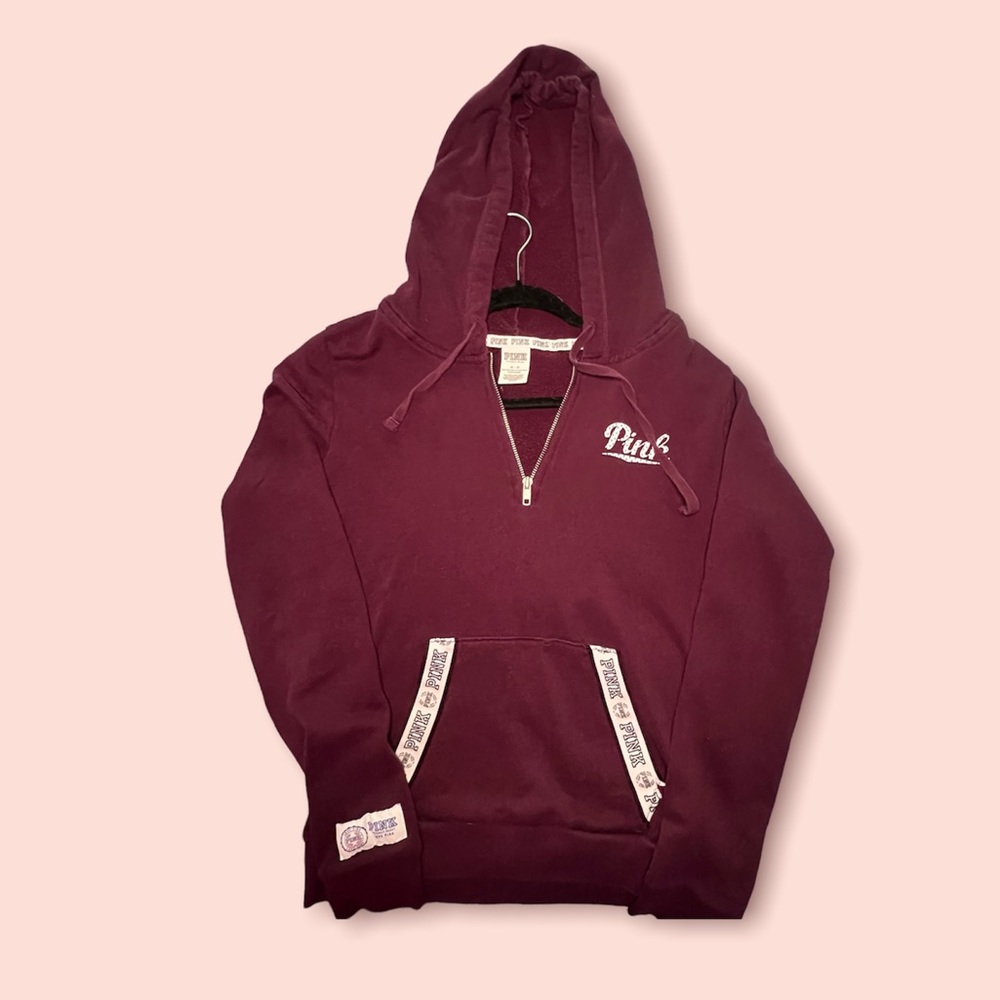 PINK Victoria’s Secret Quarter Zip Maroon Hoodie Size Medium